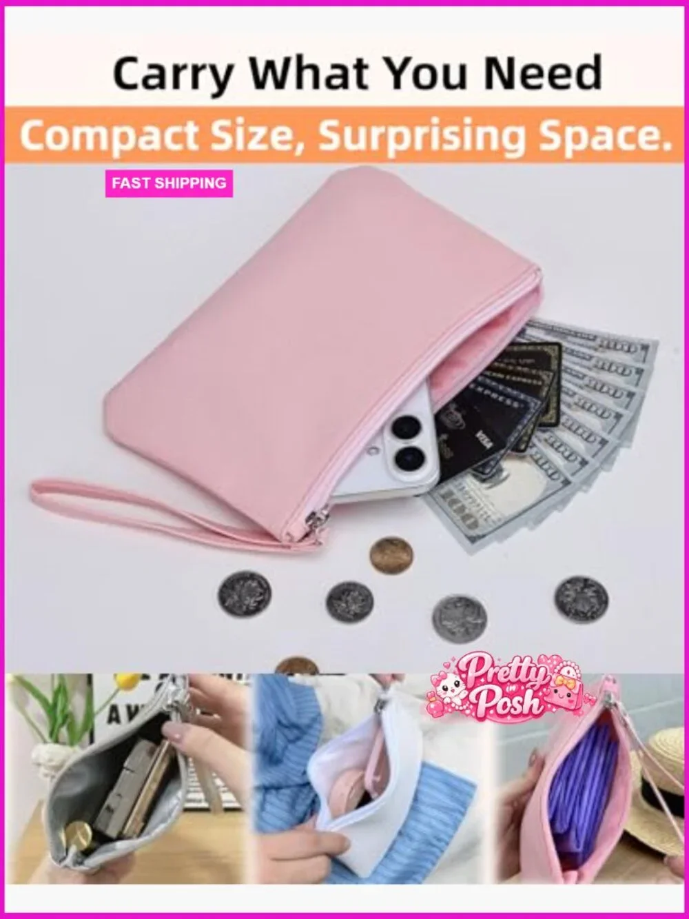 Leather Cosmetic Bag Wristlet Zipper Pouch Organizer